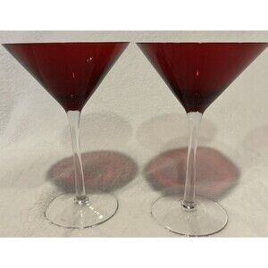 Collectible Ruby Red Blown Glasses Margarita / Champagne / Martini Goblet Set 2